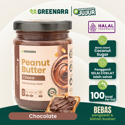 Greenara Natural Peanut Choco Butter 230gr Rendah Kalori (100kal/saji) / Selai Kacang Rendah Kalori