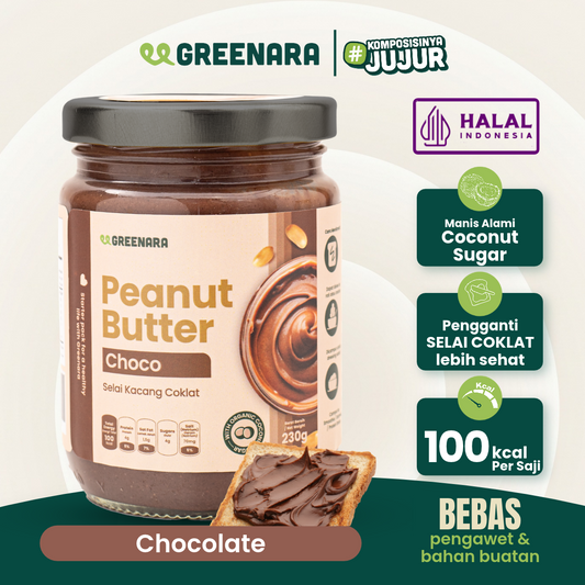 Greenara Natural Peanut Choco Butter 230gr Rendah Kalori (100kal/saji) / Selai Kacang Rendah Kalori