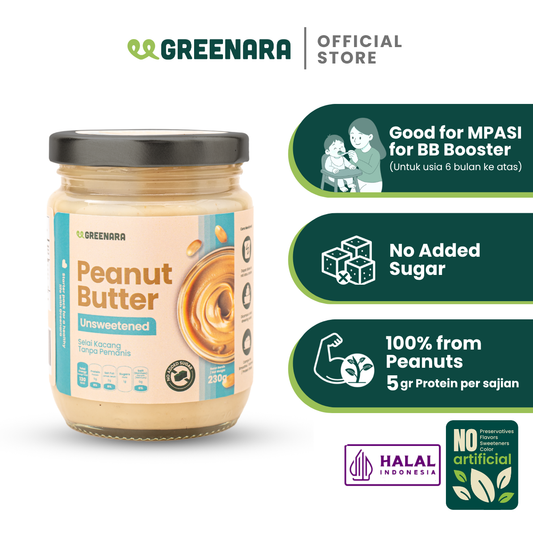 Greenara Unsweetened (Original) Peanut Butter 230gr Low Calorie (112cal/serv) / Selai Kacang Tanpa Gula