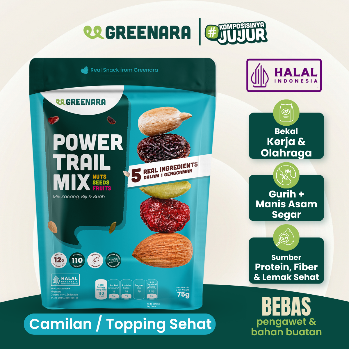 Greenara Natural Power Trail Mix 75gr / Healthy Snack (No Sugar Added) / Snack Sehat