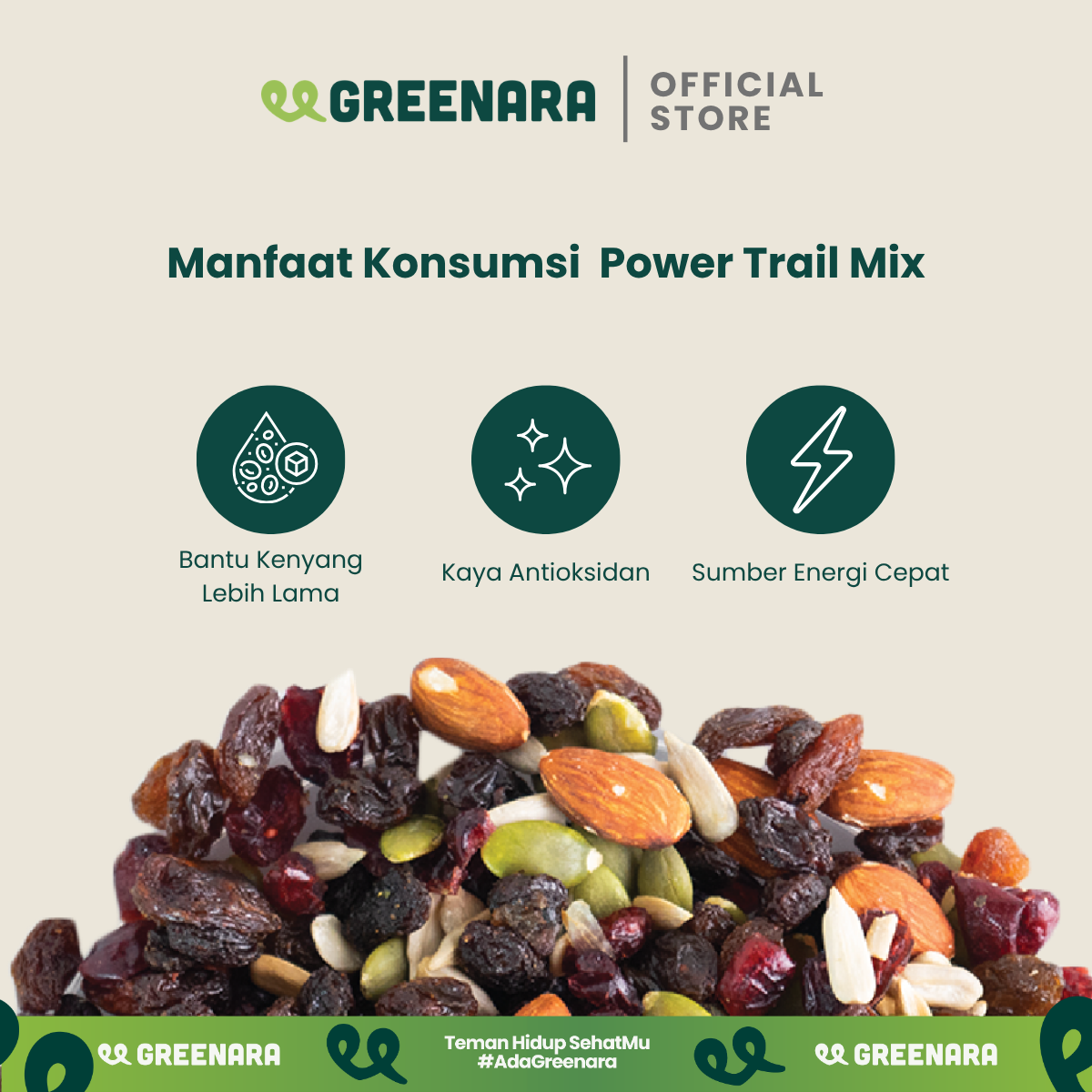 Greenara Natural Power Trail Mix 75gr / Healthy Snack (No Sugar Added) / Snack Sehat