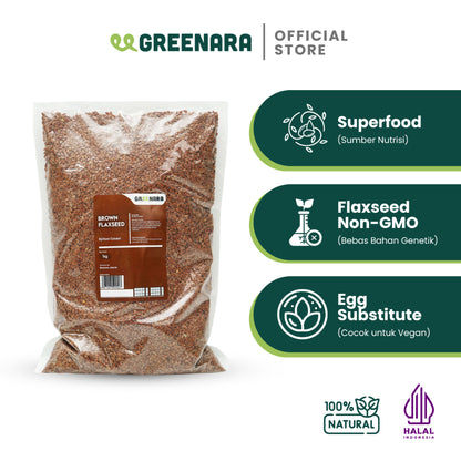 Greenara Natural Brown Flaxseed 1Kg / Biji Rami Coklat