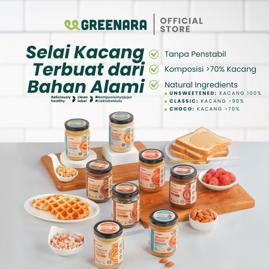 Greenara Natural Nut Butter 230g Low Calorie /Selai Kacang Alami/ Peanut/ Almond/ Cashew