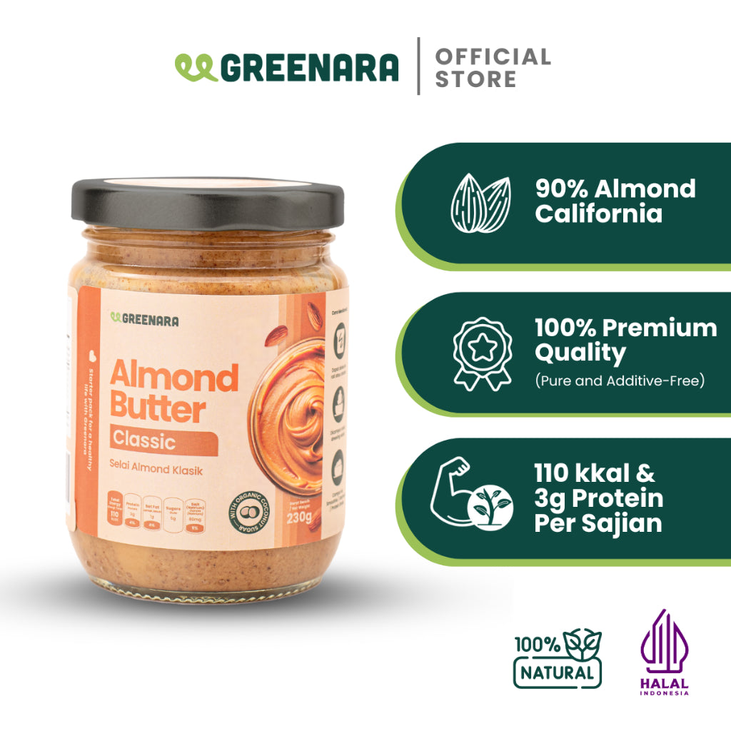 Greenara Natural Nut Butter 230g Low Calorie /Selai Kacang Alami/ Peanut/ Almond/ Cashew