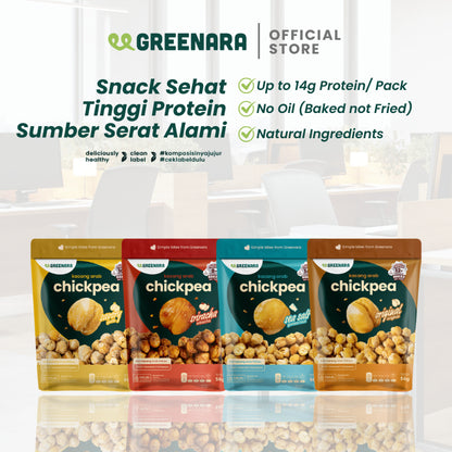 Greenara Natural Roasted Chickpea Original / Sea Salt / Savory / Sriracha 56g / Kacang Arab Sehat