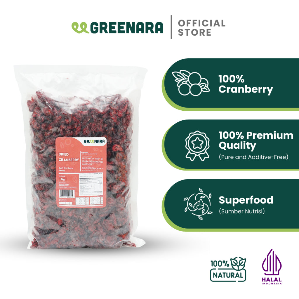 Greenara Cranberry Kering Alami 1Kg / Buah Cranberry Kering