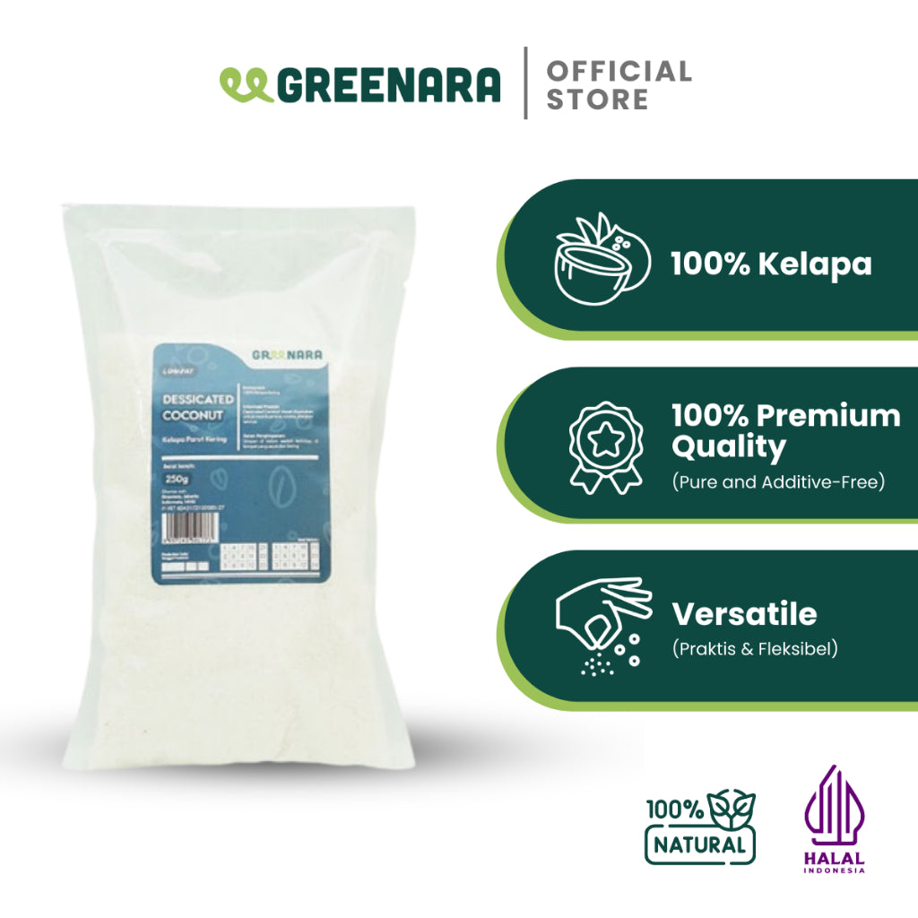 Greenara Natural Dessicated Coconut 250gr / Kelapa Parut Kering Alami