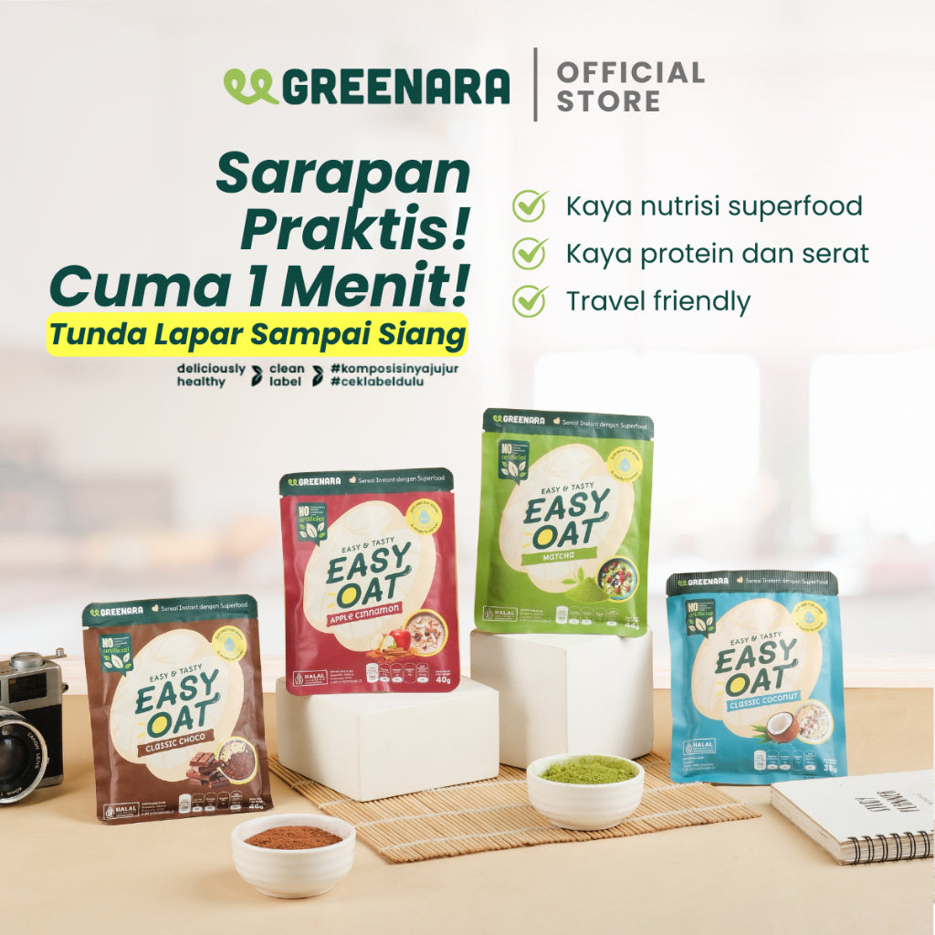 Greenara Easy Oat / Sarapan Instan / Sereal Sarapan Sehat Kaya Nutrisi Semua Varian