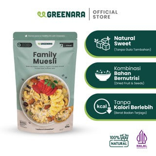Greenara Natural Family Muesli / Berry 500gr (140-170kal/saji)/ Sarapan Sehat Oatmeal Kaya Serat