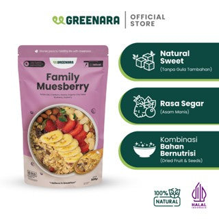 Greenara Natural Family Muesli / Berry 500gr (140-170kal/saji)/ Sarapan Sehat Oatmeal Kaya Serat