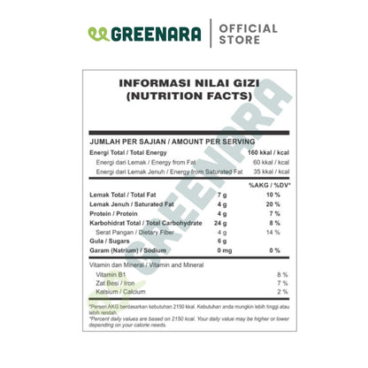 Greenara Vegan Granola Cokelat / Camilan Sehat (160kal/saji)