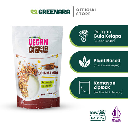 Greenara Vegan Granola Cinnamon / Camilan Sehat (160kal/saji)