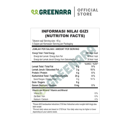 Greenara Vegan Granola Cinnamon / Camilan Sehat (160kal/saji)