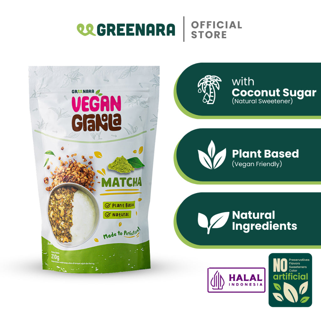 Greenara Vegan Granola Matcha / Snack Sehat (160kkal/saji)