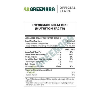 Greenara Vegan Granola Matcha / Snack Sehat (160kkal/saji)