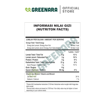 Greenara Vegan Granola Choco Peanut / Camilan Sehat (180kal/saji)