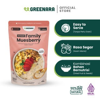 Greenara Natural Family Muesli / Berry 500gr (140-170kal/saji)/ Sarapan Sehat Oatmeal Kaya Serat