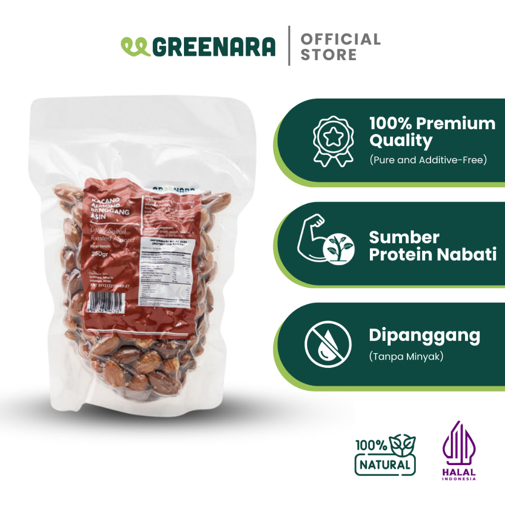 Greenara Kacang Almond Panggang Asin 250gr / Almond Panggang Asin Ringan
