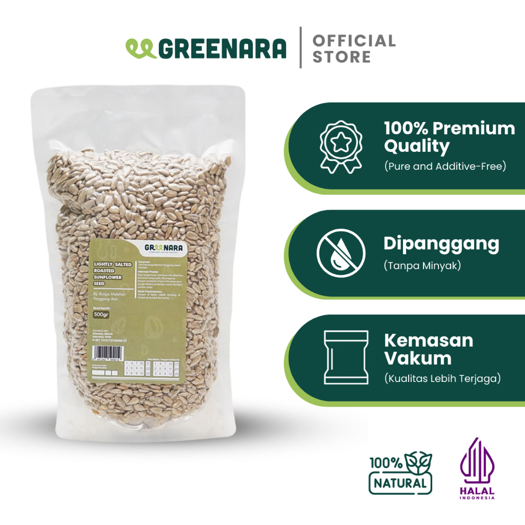Greenara Kuaci Kupas Asin 500gr / Kuaci Biji Bunga Matahari Panggang Asin Ringan 500 gram