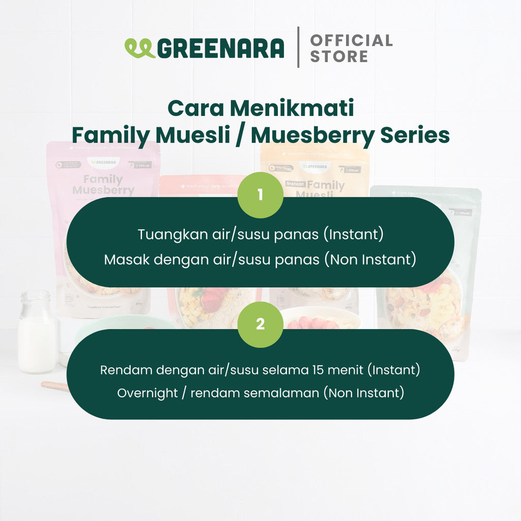 Greenara Natural Family Muesli / Berry 500gr (140-170kal/saji)/ Sarapan Sehat Oatmeal Kaya Serat