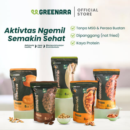 Greenara Natural Roasted Nuts Series/ Kacang Panggang / Walnut / Pistachio / Cashew / Almond / Snack