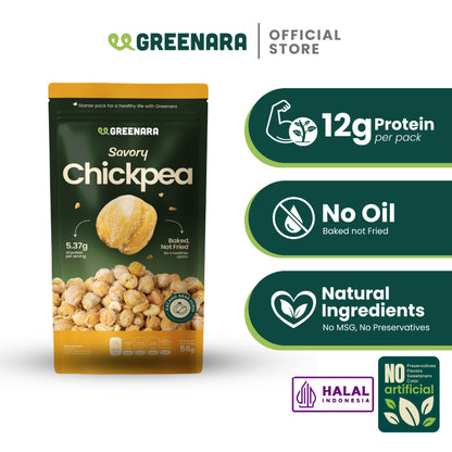 Greenara Natural Roasted Chickpea Original / Sea Salt / Savory / Sriracha 56g / Kacang Arab Sehat