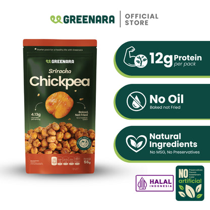 Greenara Natural Roasted Chickpea Original / Sea Salt / Savory / Sriracha 56g / Kacang Arab Sehat
