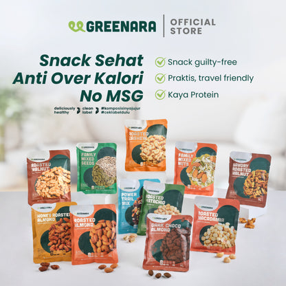 Greenara Snack Sehat Kemasan Individual / Pistachio / Almond / Mede / Walnut / Camilan Diet