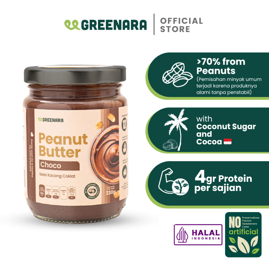 Greenara Natural Peanut Choco Butter 230gr Rendah Kalori (100kal/saji) / Selai Kacang Rendah Kalori