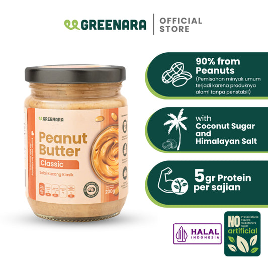 Greenara Natural Peanut Classic Butter 230g Low Calorie (100cal/serv) / Selai Kacang Rendah Kalori