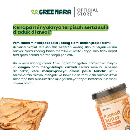 Greenara Natural Peanut Classic Butter 230g Low Calorie (100cal/serv) / Selai Kacang Rendah Kalori