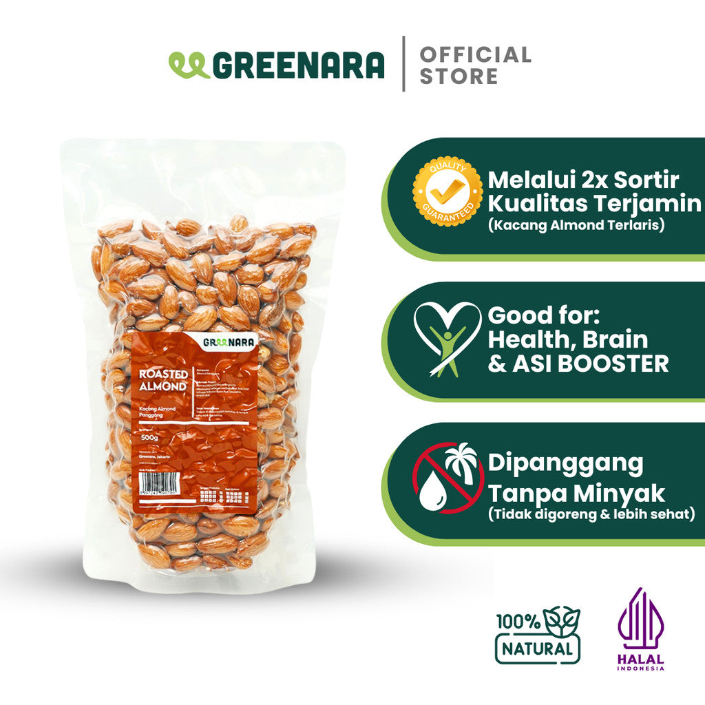Greenara Natural Roasted Almond / Kacang Almond Panggang Tanpa Perasa Tanpa Digoreng