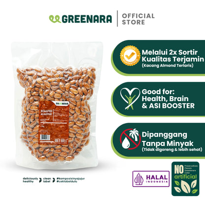 Greenara Natural Roasted Almond 1Kg / Kacang Almond Panggang Tanpa Perasa Tanpa Digoreng