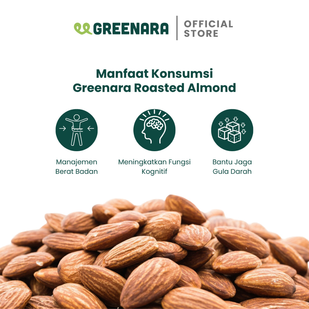 Greenara Natural Roasted Almond 1Kg / Kacang Almond Panggang Tanpa Perasa Tanpa Digoreng