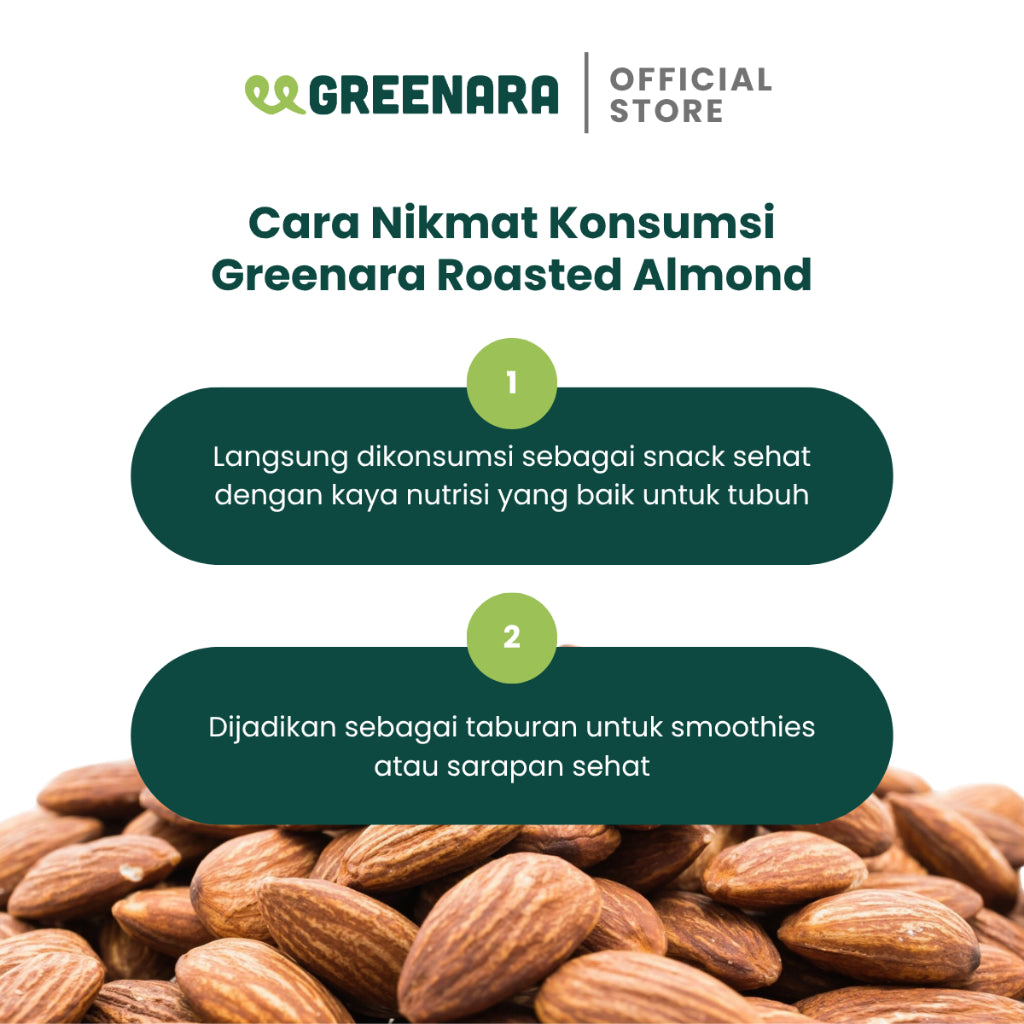 Greenara Natural Roasted Almond 1Kg / Kacang Almond Panggang Tanpa Perasa Tanpa Digoreng