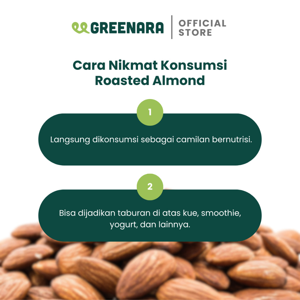 Greenara Natural Roasted Almond / Kacang Almond Panggang Tanpa Perasa Tanpa Digoreng