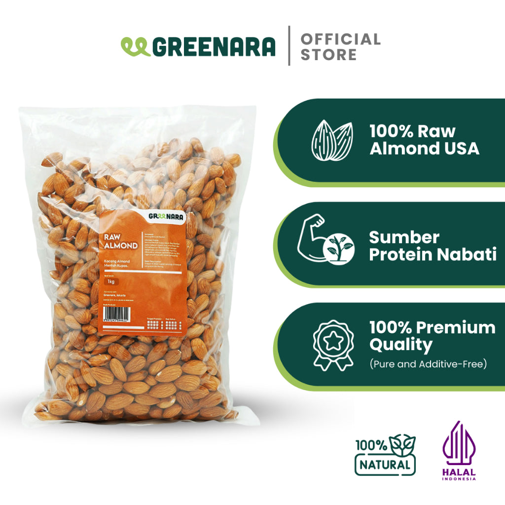 Greenara Kacang Almond Mentah 1Kg