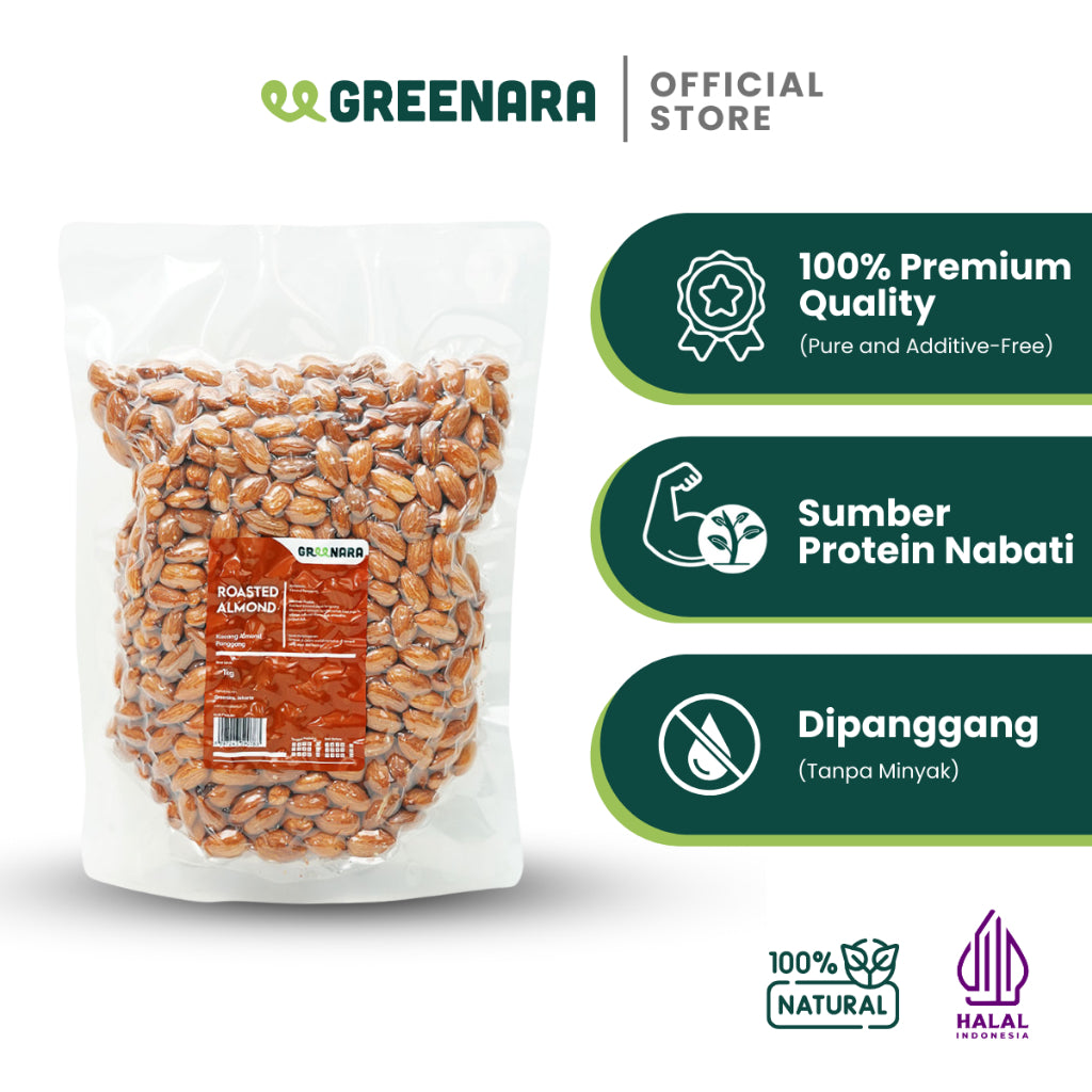 Greenara Natural Roasted Almond / Kacang Almond Panggang Tanpa Perasa Tanpa Digoreng