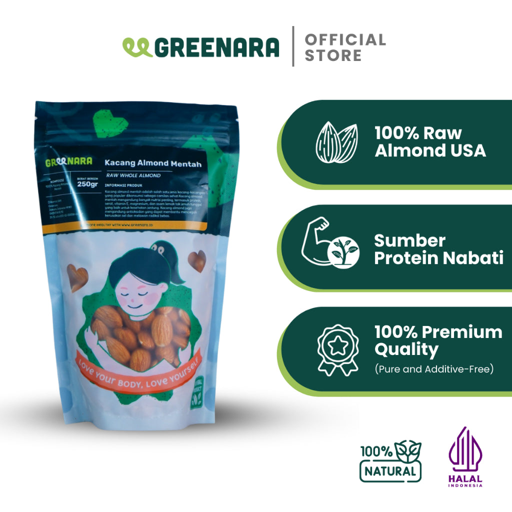 Greenara Kacang Almond Mentah 250gr / Raw Almond