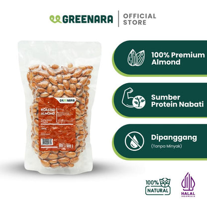 Greenara Natural Roasted Almond / Kacang Almond Panggang Tanpa Perasa Tanpa Digoreng