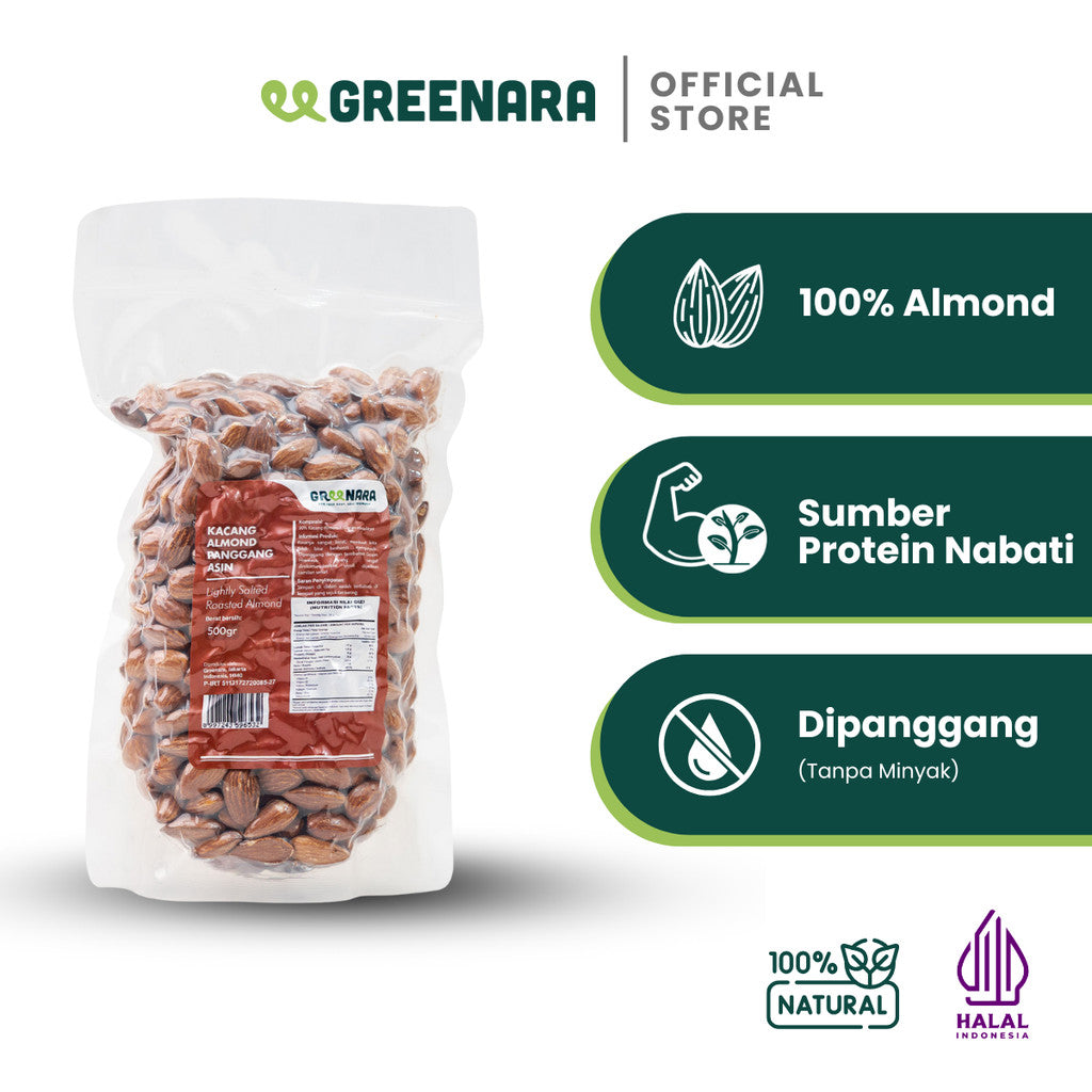 Greenara Natural Roasted Almond / Kacang Almond Panggang Tanpa Perasa Tanpa Digoreng