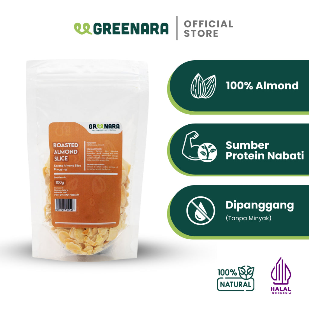 Greenara Kacang Almond Iris Panggang 100gr