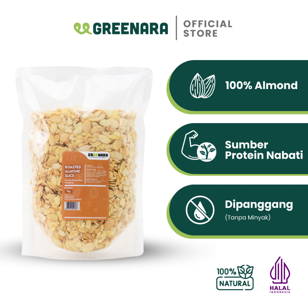 Greenara Kacang Almond Iris Panggang 1Kg / Roasted Almond Slice
