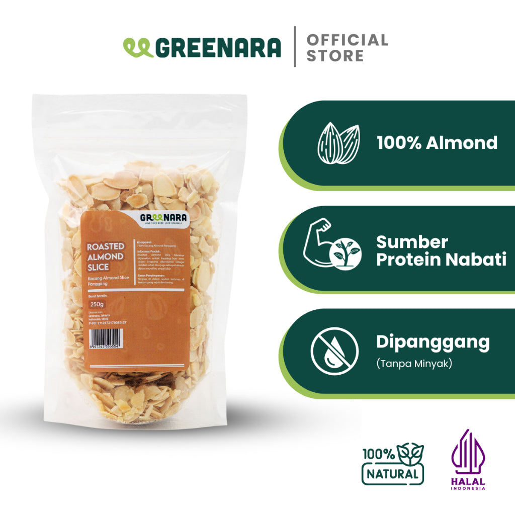 Greenara Kacang Almond Iris Panggang 250gr