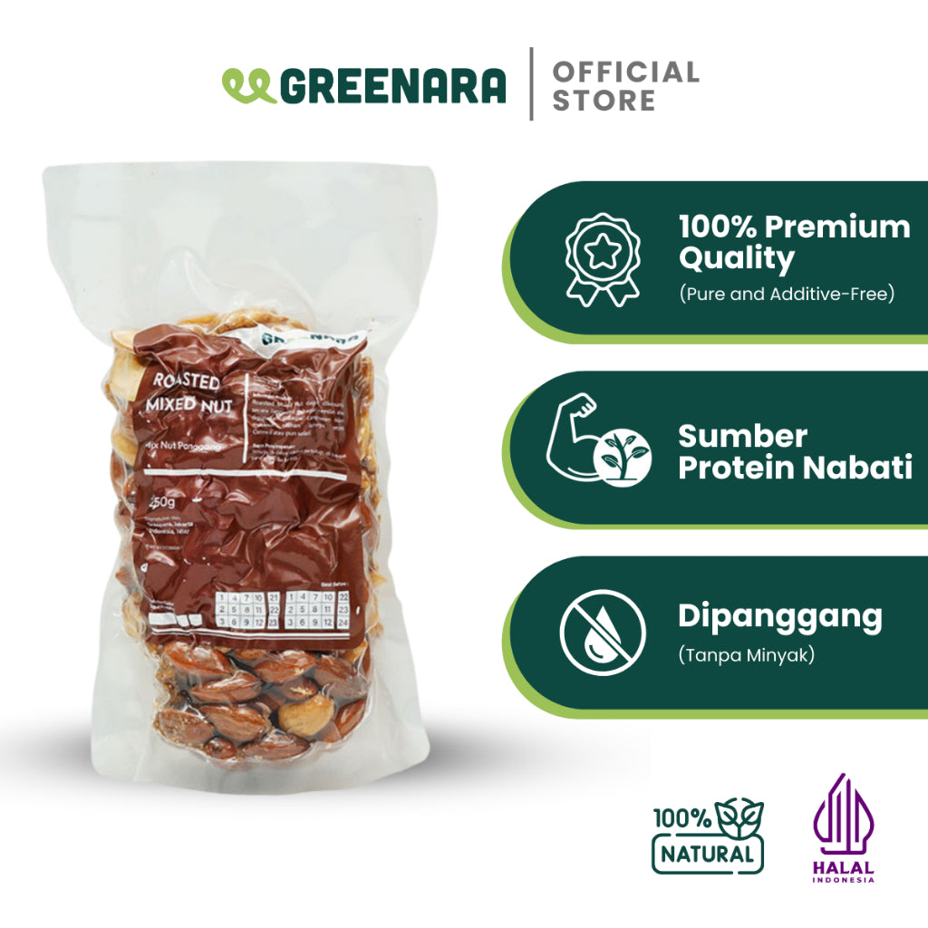 Greenara Kacang Campur Panggang 250gr / Almond, Mete, Kenari
