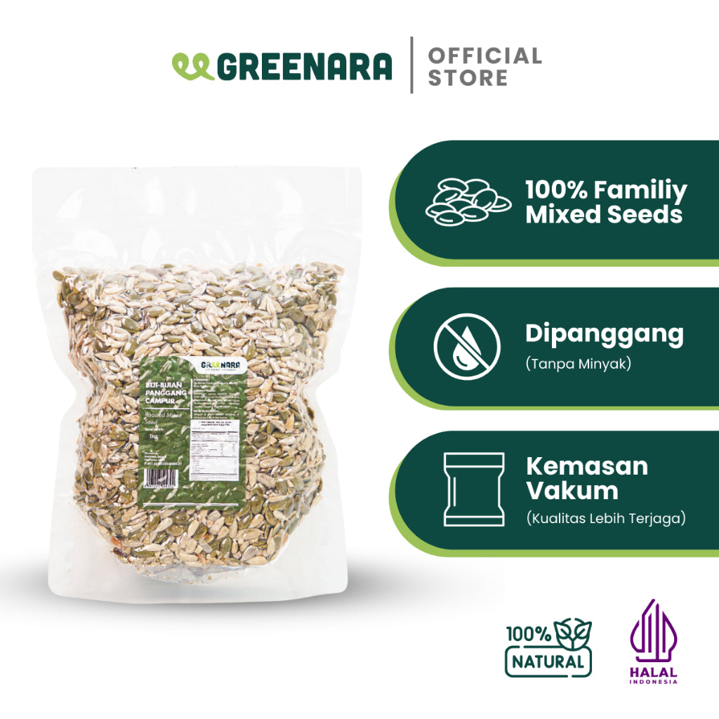 Greenara Roasted Seed Mix 1Kg (Biji Bunga Matahari, Biji Labu) / Kuaci & Biji Labu