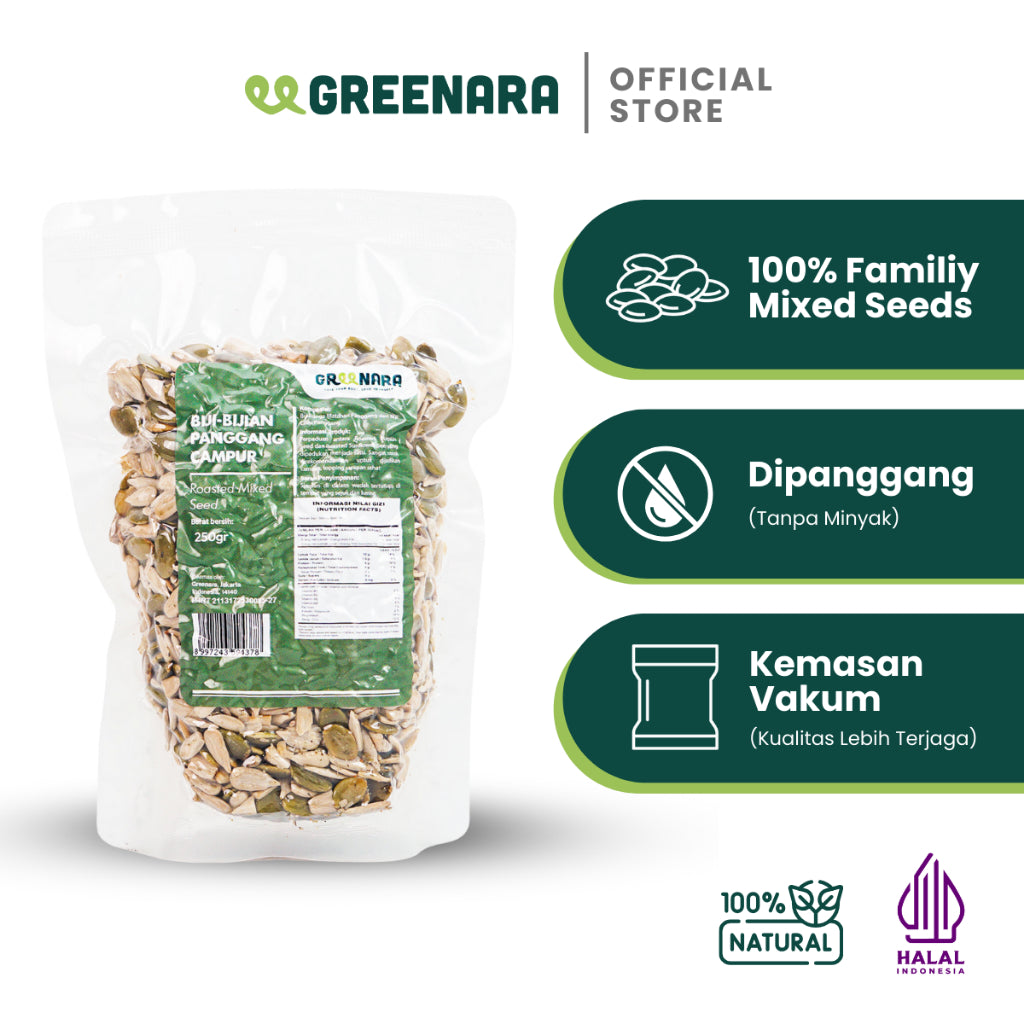 Greenara Roasted Seed Mix 250gr (Biji Bunga Matahari, Biji Labu) / Kuaci & Biji Labu Panggang