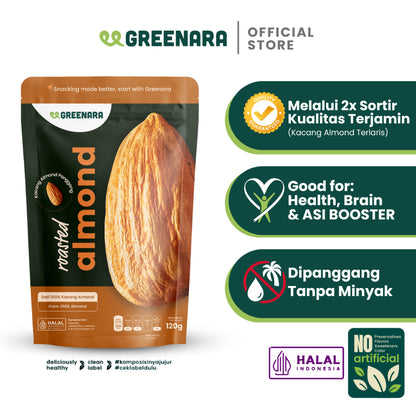 Greenara Natural Roasted Almond 120gr / Snack Kacang Almond Panggang Tanpa Perasa Tanpa Digoreng