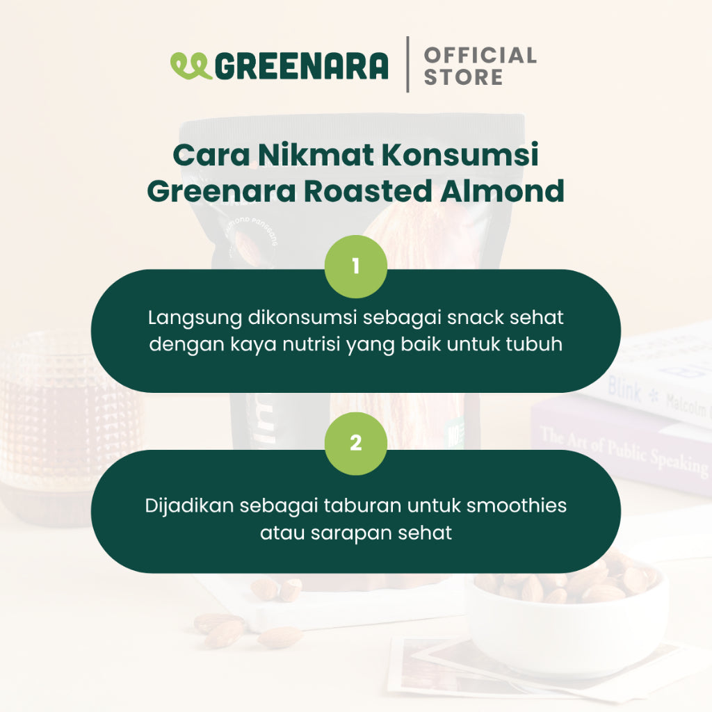 Greenara Natural Roasted Almond 120gr / Snack Kacang Almond Panggang Tanpa Perasa Tanpa Digoreng