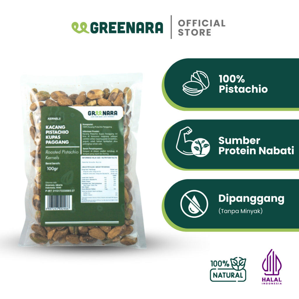 Greenara Kacang Pistachio Kupas Panggang 100gr / Roasted Pistachio Kernel
